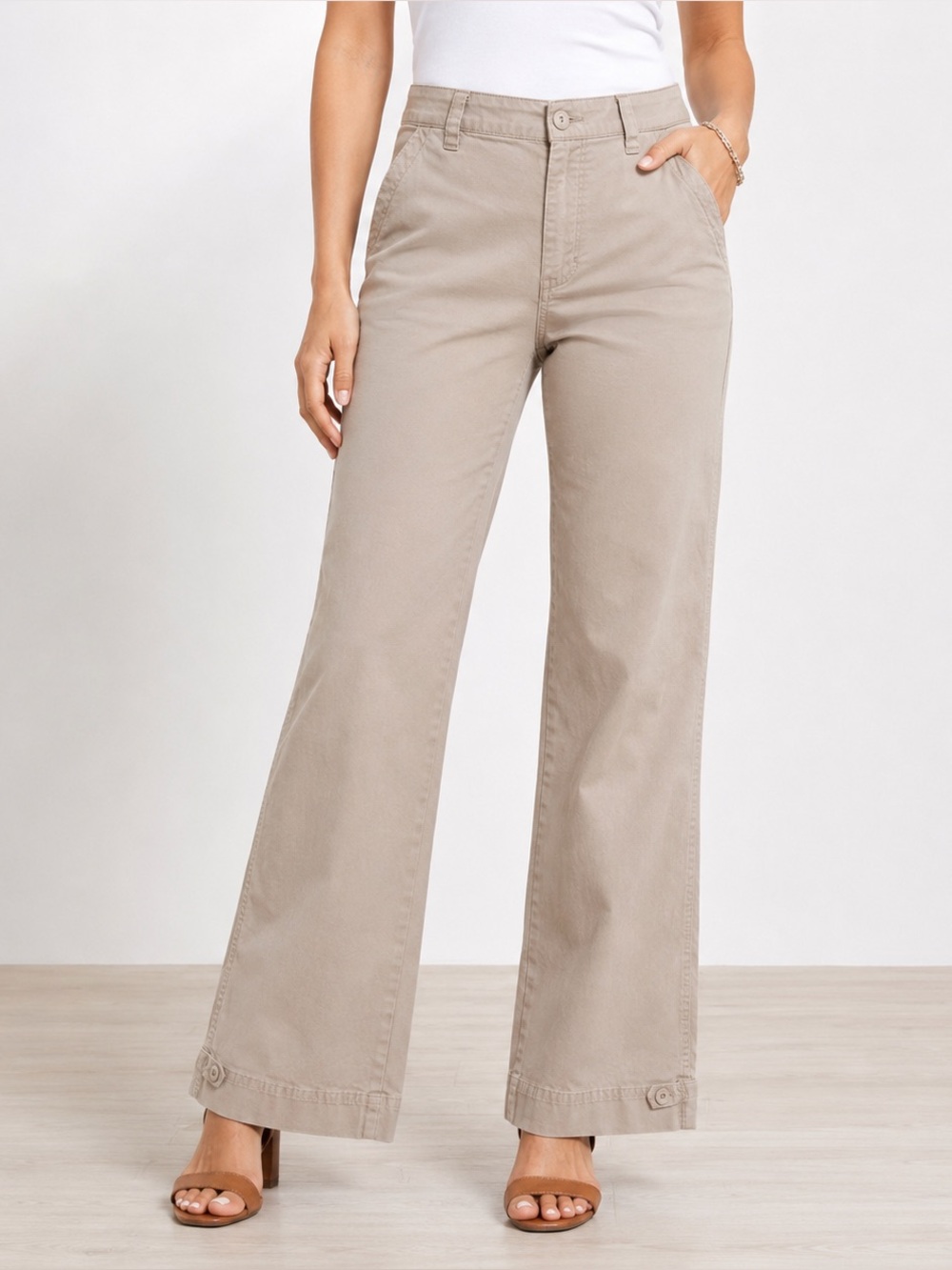 Bill Blass Stretch Wide Leg Pants Tan High Rise Size 12